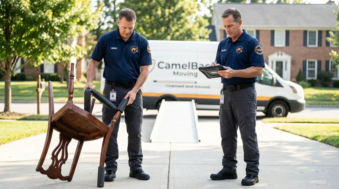 Movers inspecting furniture for damage prevention before loading in Pegram, TN